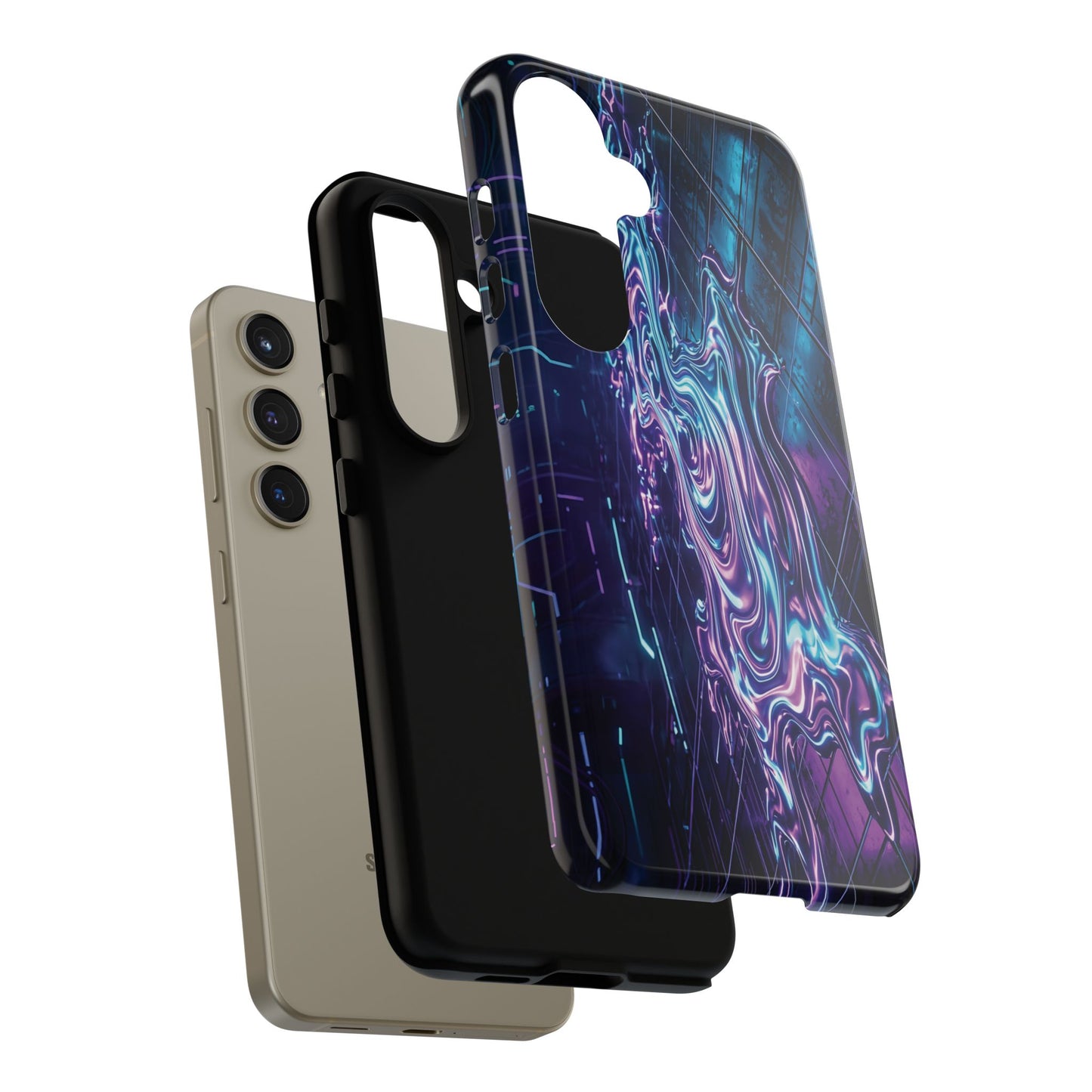 Galaxy Resin Water Tough Case — Neon Purple Blue Abstract Phone Cover