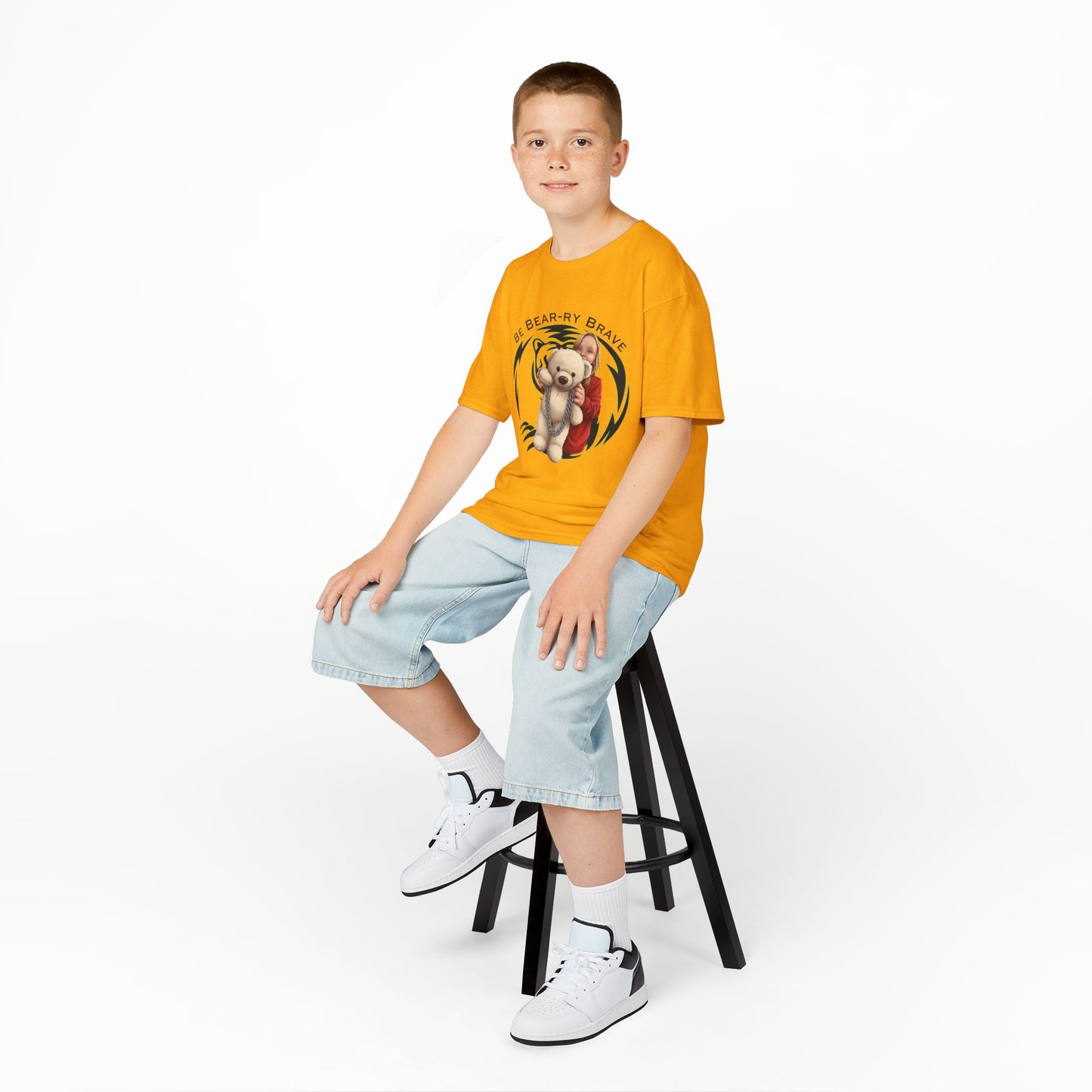 Be Bear-ry Brave Kids T-Shirt — Custom Photo-to-Cartoon Brave Bear Tee