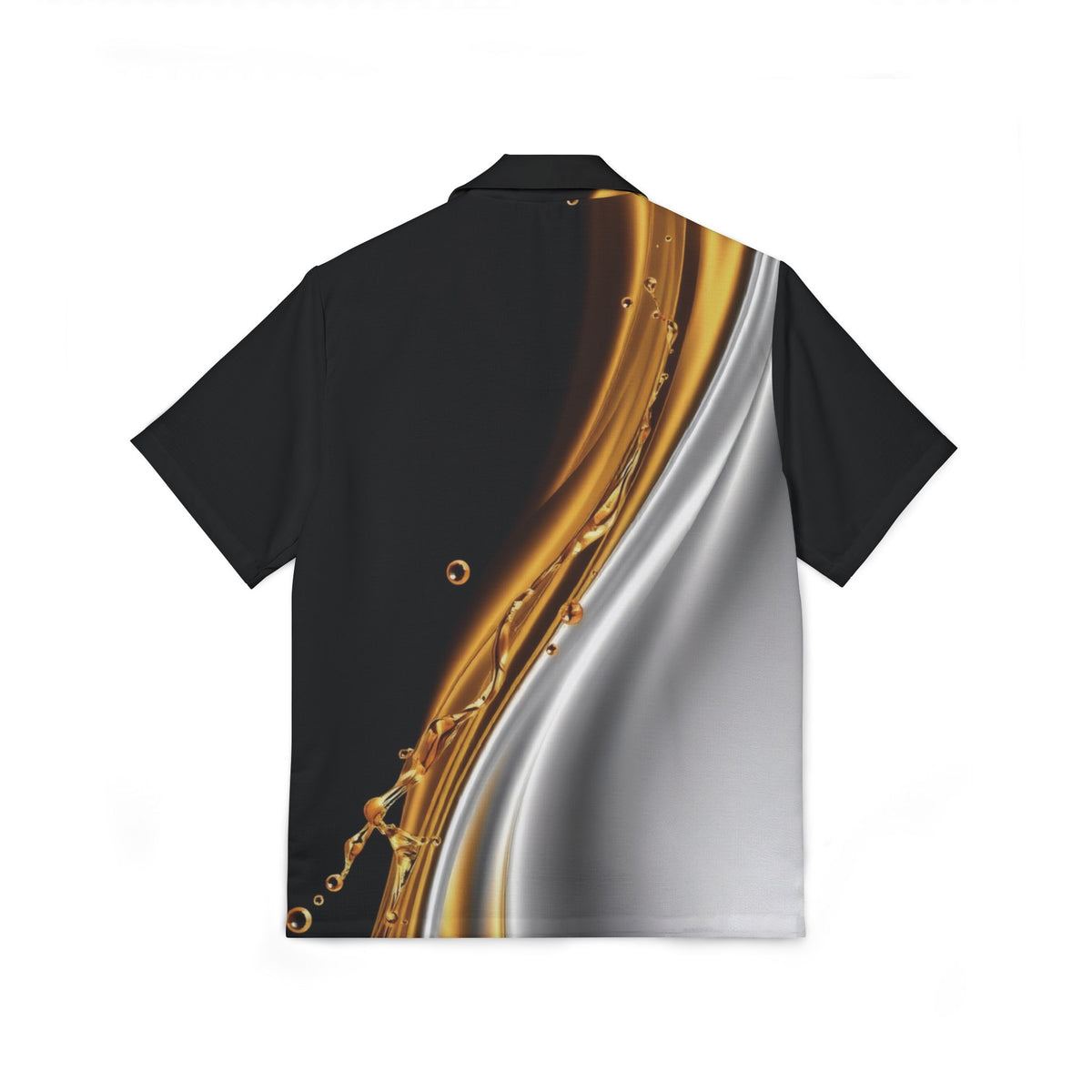 Men's Hawaiian Camp Shirt — Black & Gold Liquid Metal Print
