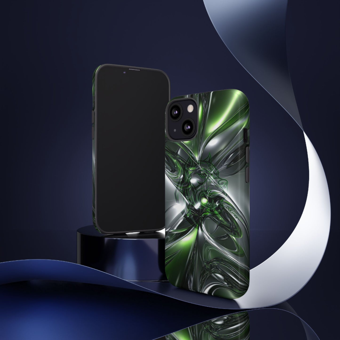 Green Metallic Abstract Tough Phone Case — Rugged Protective Phone Cover
