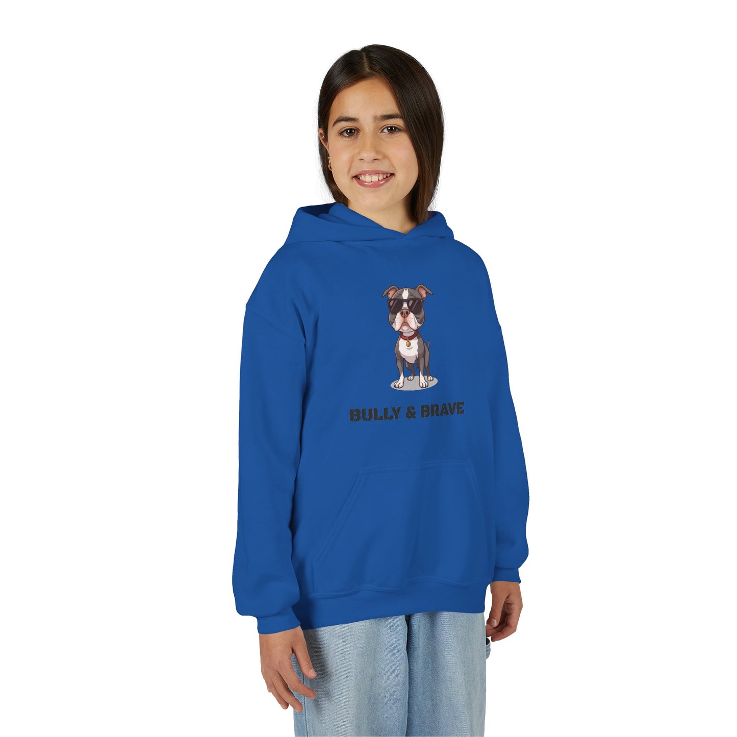 Youth Hoodie — "Bully & Brave" Pitbull Puppy Graphic