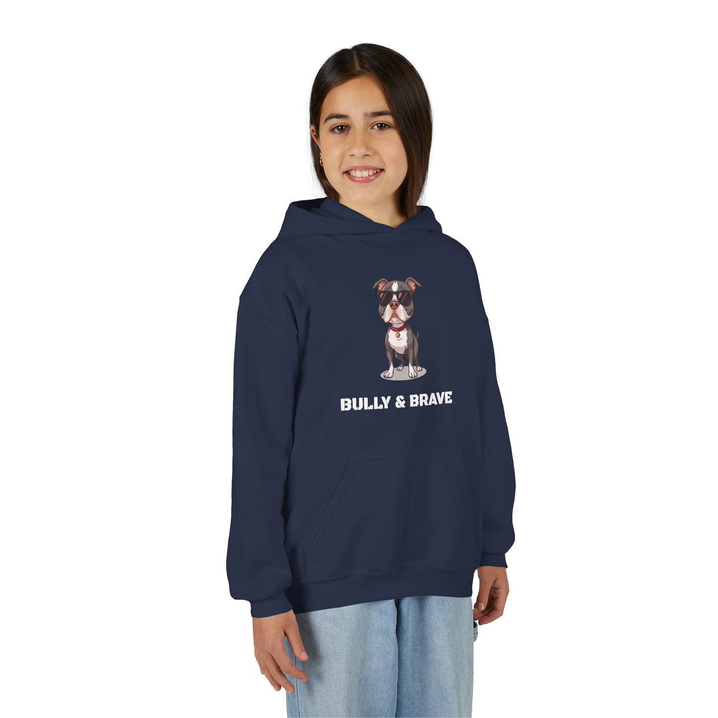 Youth Hoodie — "Bully & Brave" Pitbull Puppy Graphic