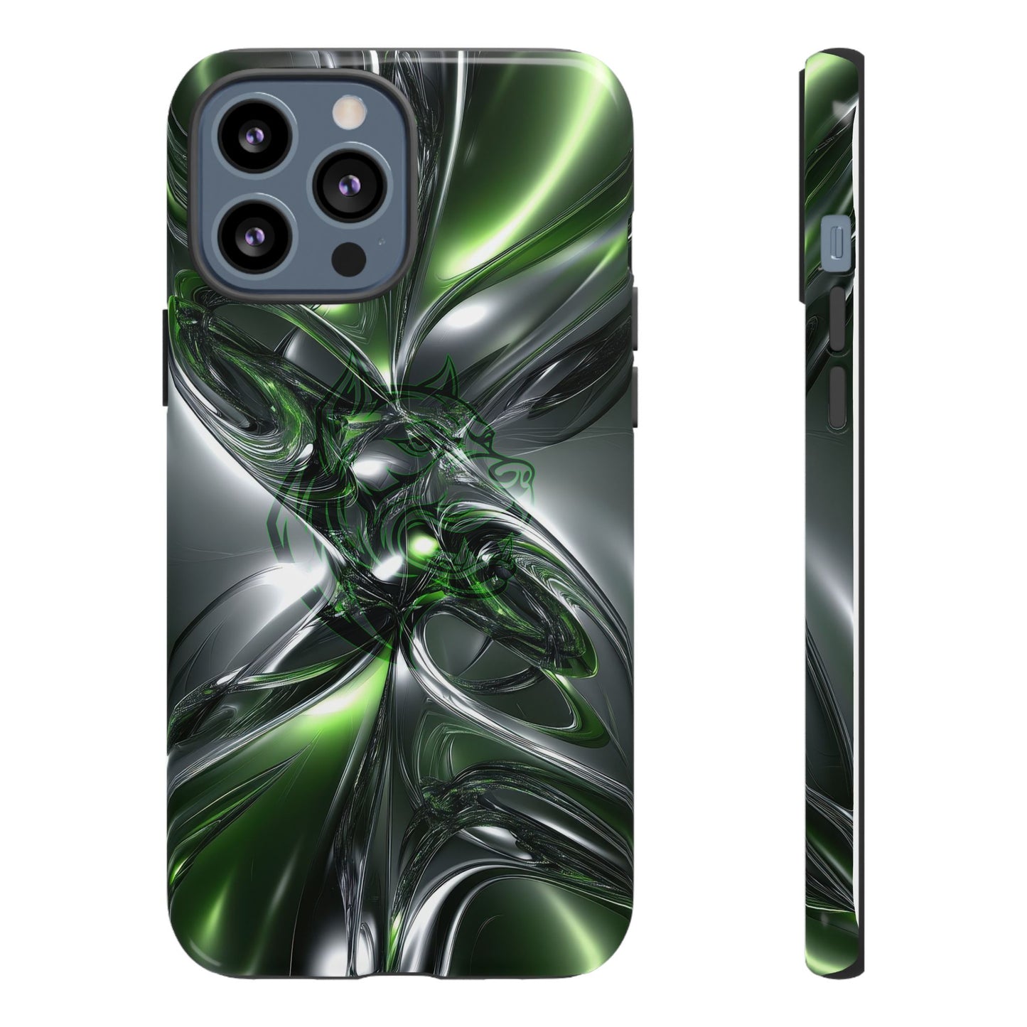Green Metallic Abstract Tough Phone Case — Rugged Protective Phone Cover