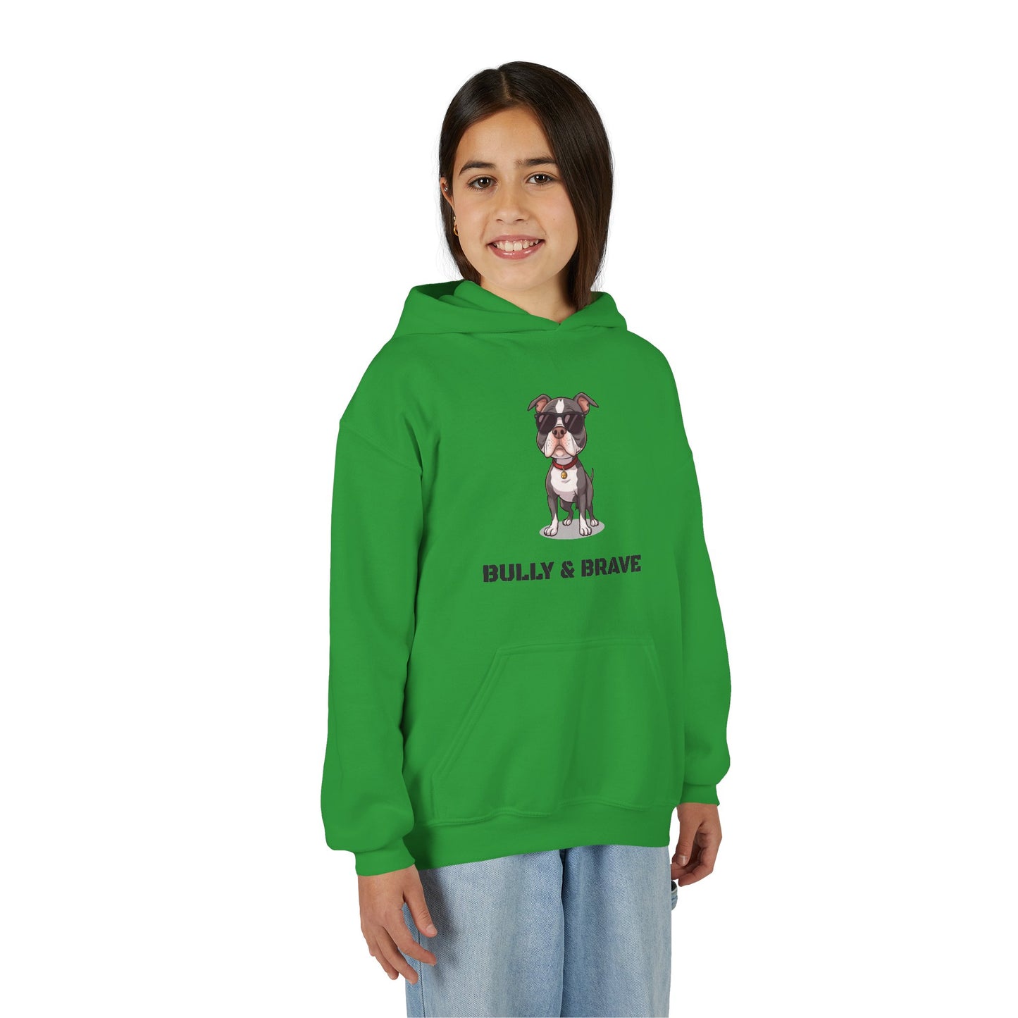 Youth Hoodie — "Bully & Brave" Pitbull Puppy Graphic