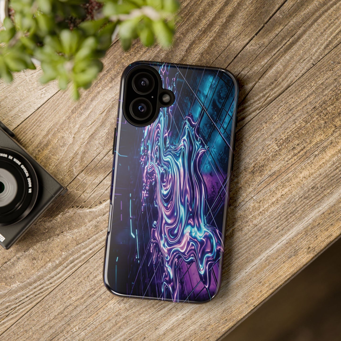Galaxy Resin Water Tough Case — Neon Purple Blue Abstract Phone Cover