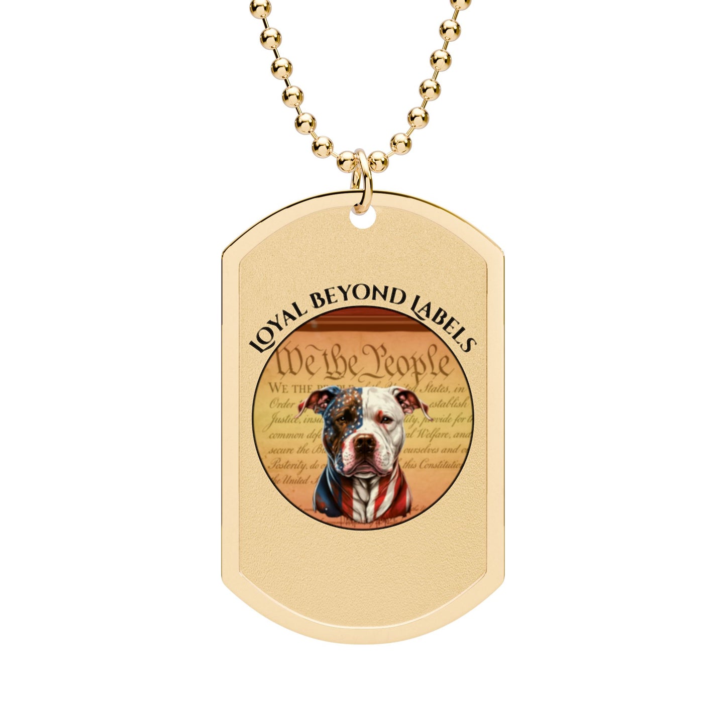 Patriotic Pitbull Dog Tag Necklace — "We the People" Bully and Brave style
