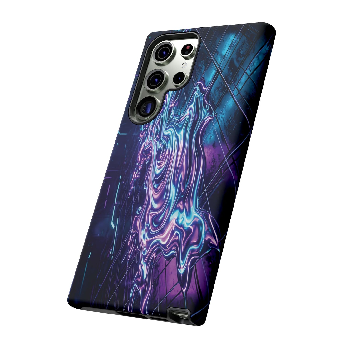 Galaxy Resin Water Tough Case — Neon Purple Blue Abstract Phone Cover
