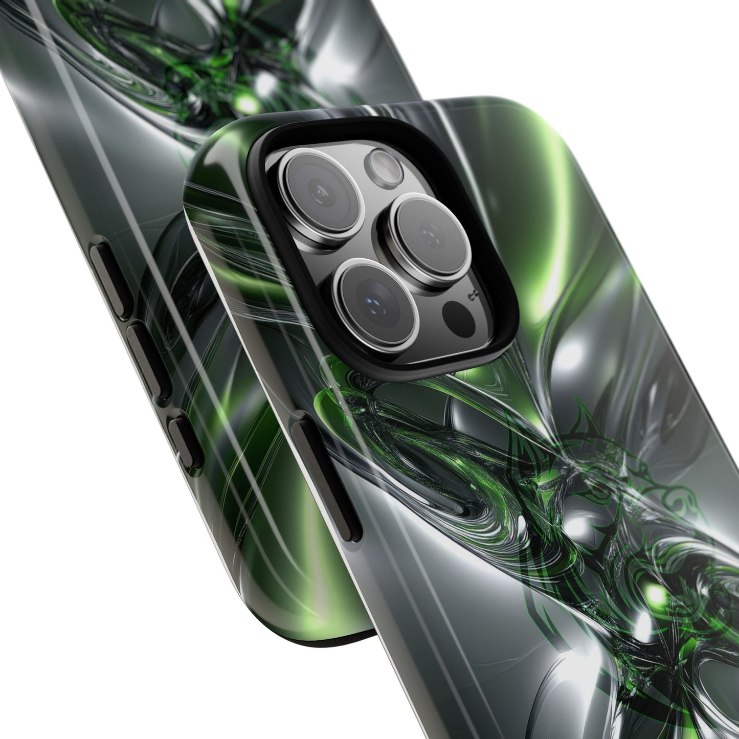 Green Metallic Abstract Tough Phone Case — Rugged Protective Phone Cover