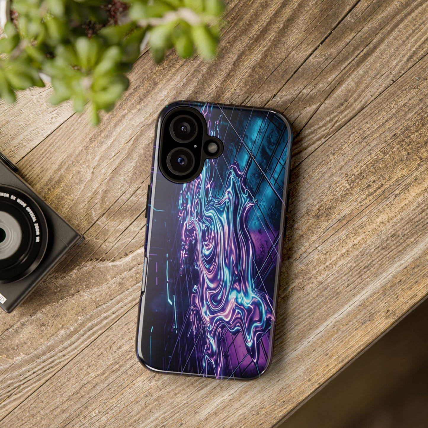 Galaxy Resin Water Tough Case — Neon Purple Blue Abstract Phone Cover
