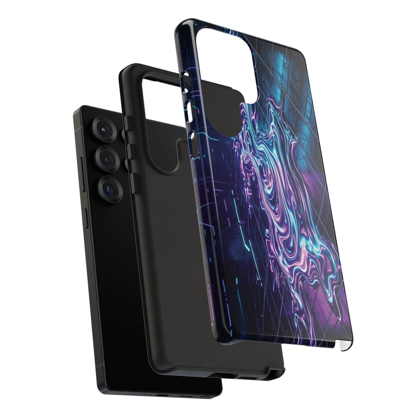 Galaxy Resin Water Tough Case — Neon Purple Blue Abstract Phone Cover