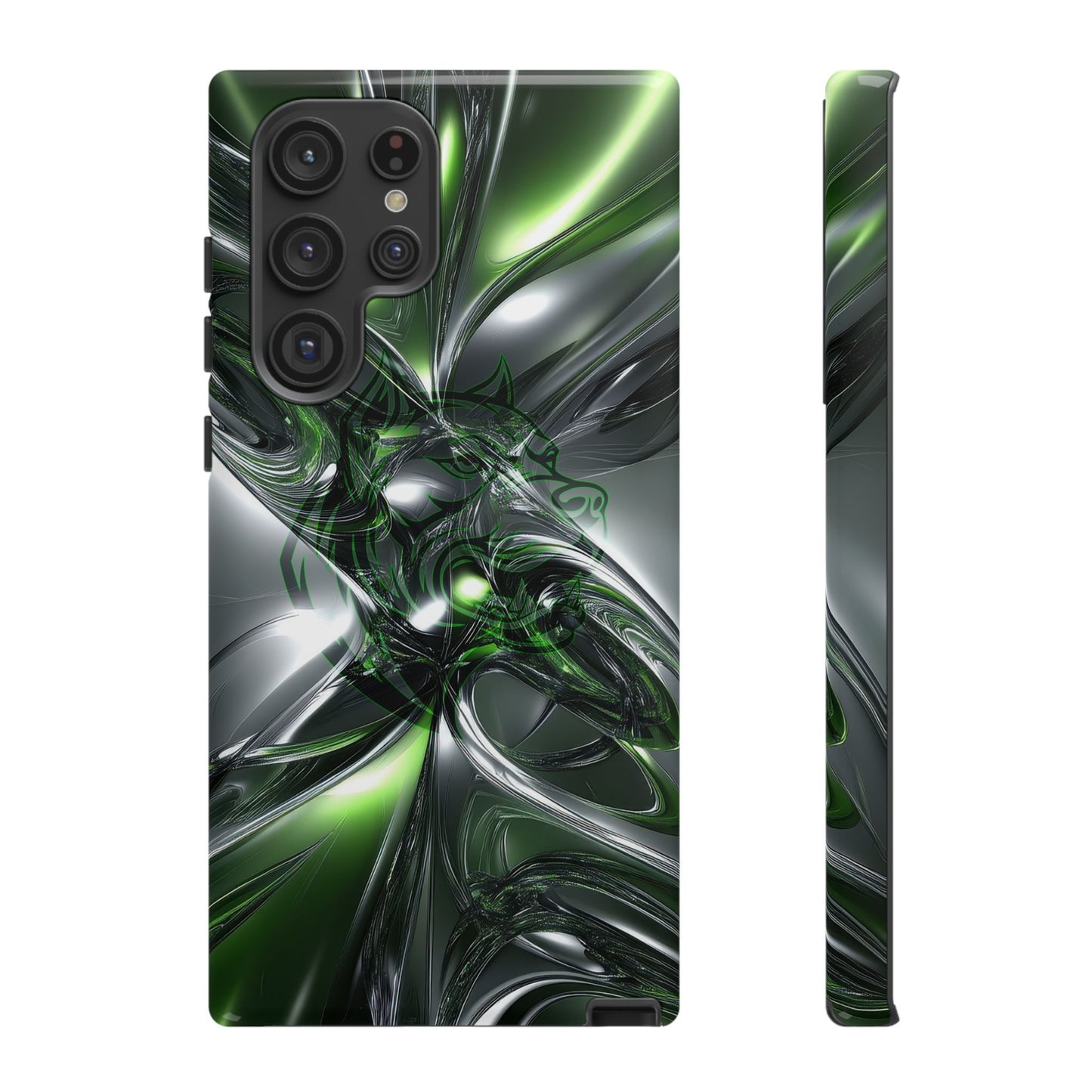 Green Metallic Abstract Tough Phone Case — Rugged Protective Phone Cover