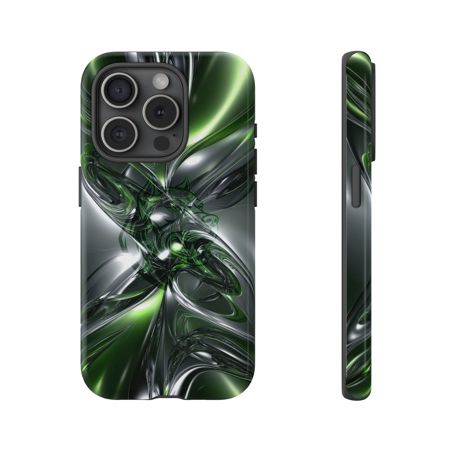 Green Metallic Abstract Tough Phone Case — Rugged Protective Phone Cover