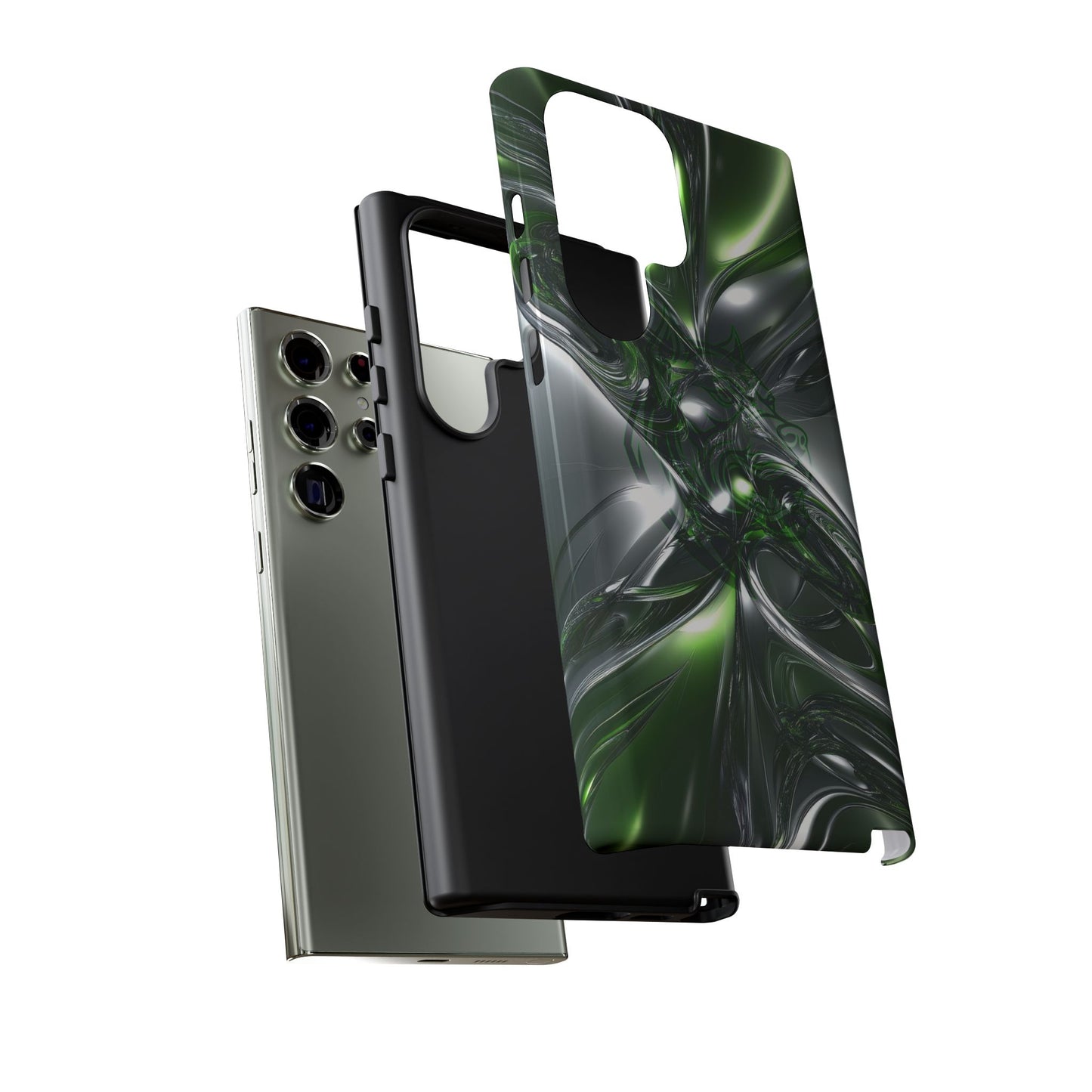 Green Metallic Abstract Tough Phone Case — Rugged Protective Phone Cover
