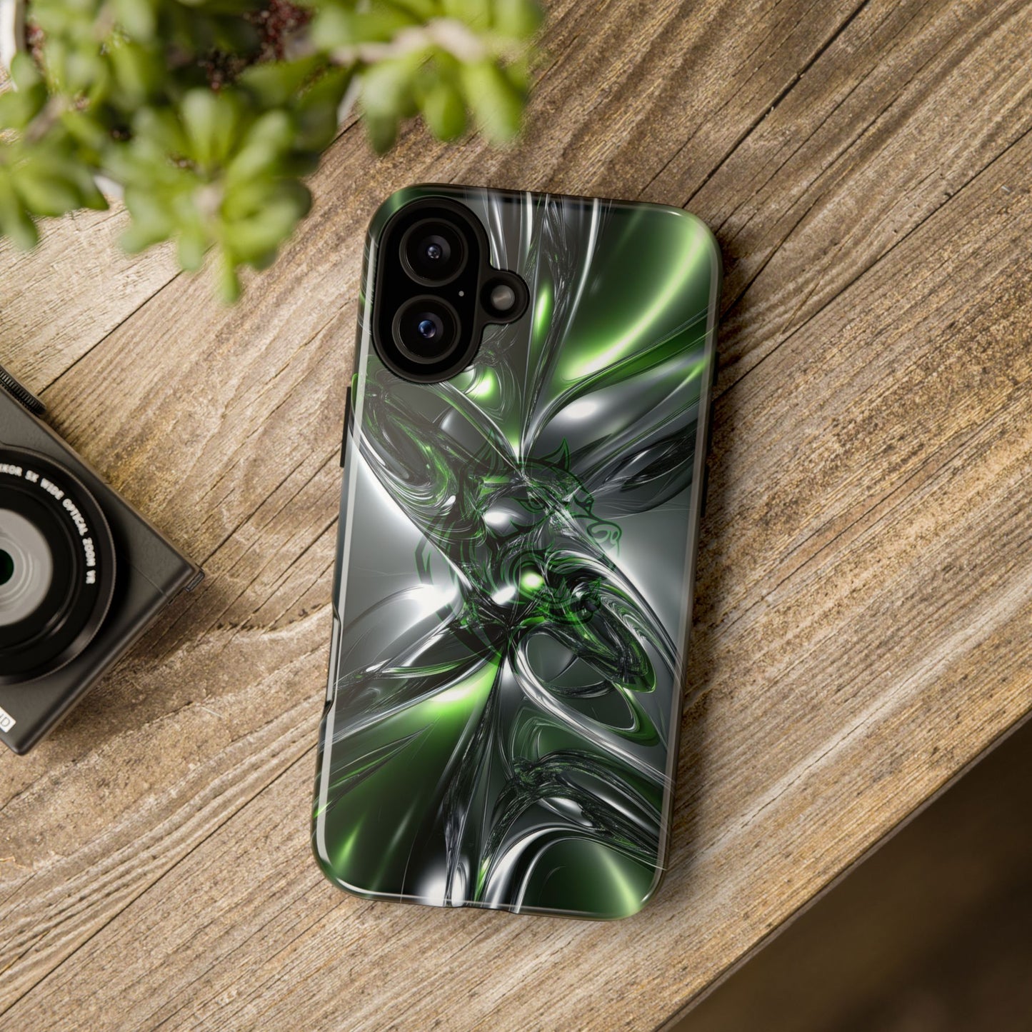 Green Metallic Abstract Tough Phone Case — Rugged Protective Phone Cover