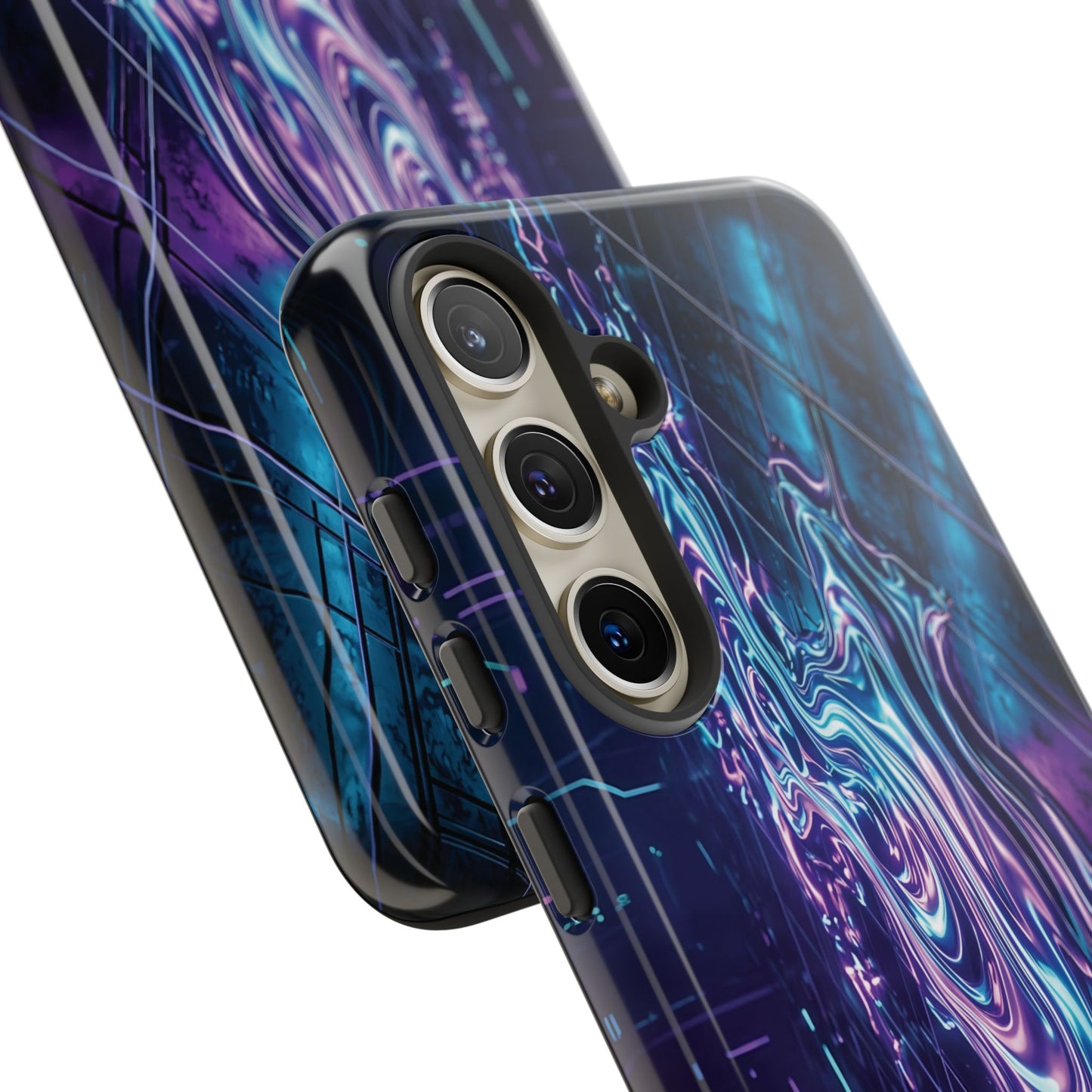 Galaxy Resin Water Tough Case — Neon Purple Blue Abstract Phone Cover