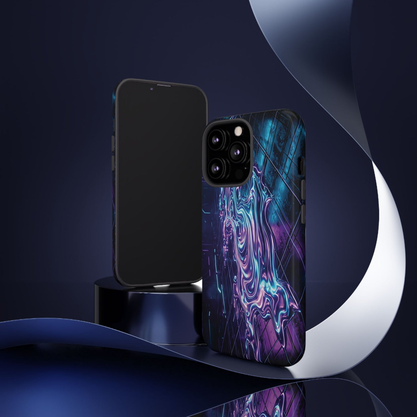 Galaxy Resin Water Tough Case — Neon Purple Blue Abstract Phone Cover