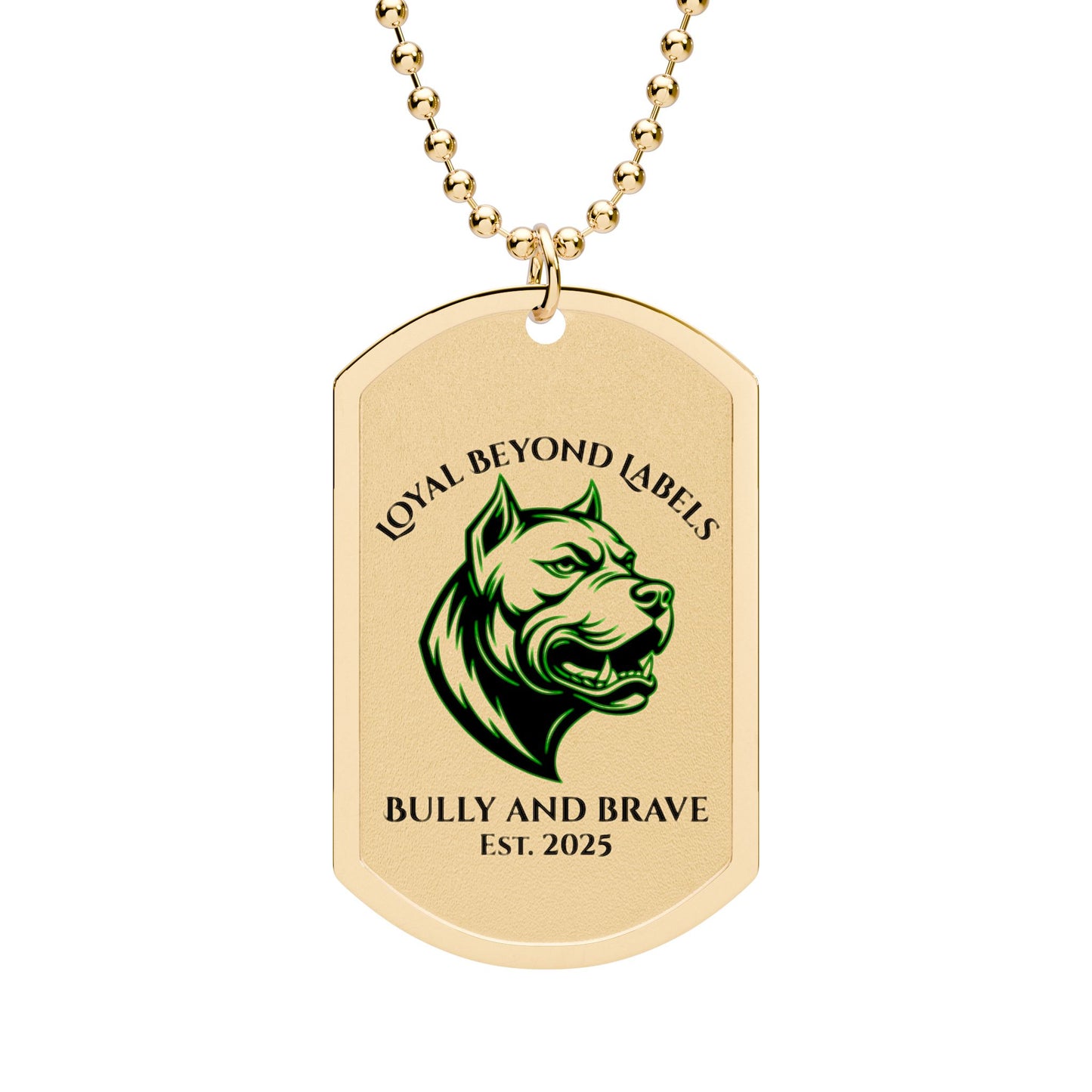 "Bully and Brave" Pitbull Dog Tag Necklace —