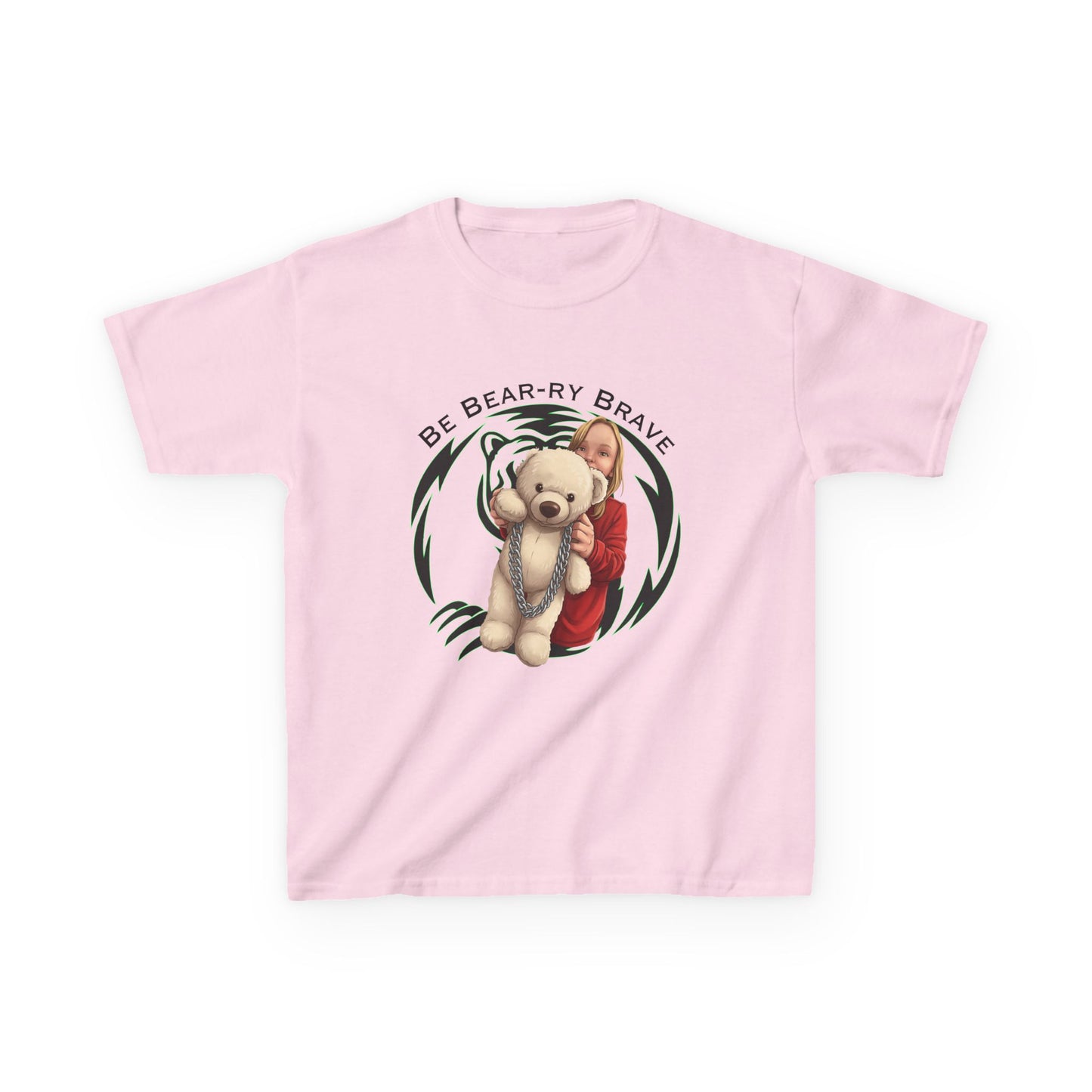 Be Bear-ry Brave Kids T-Shirt — Custom Photo-to-Cartoon Brave Bear Tee