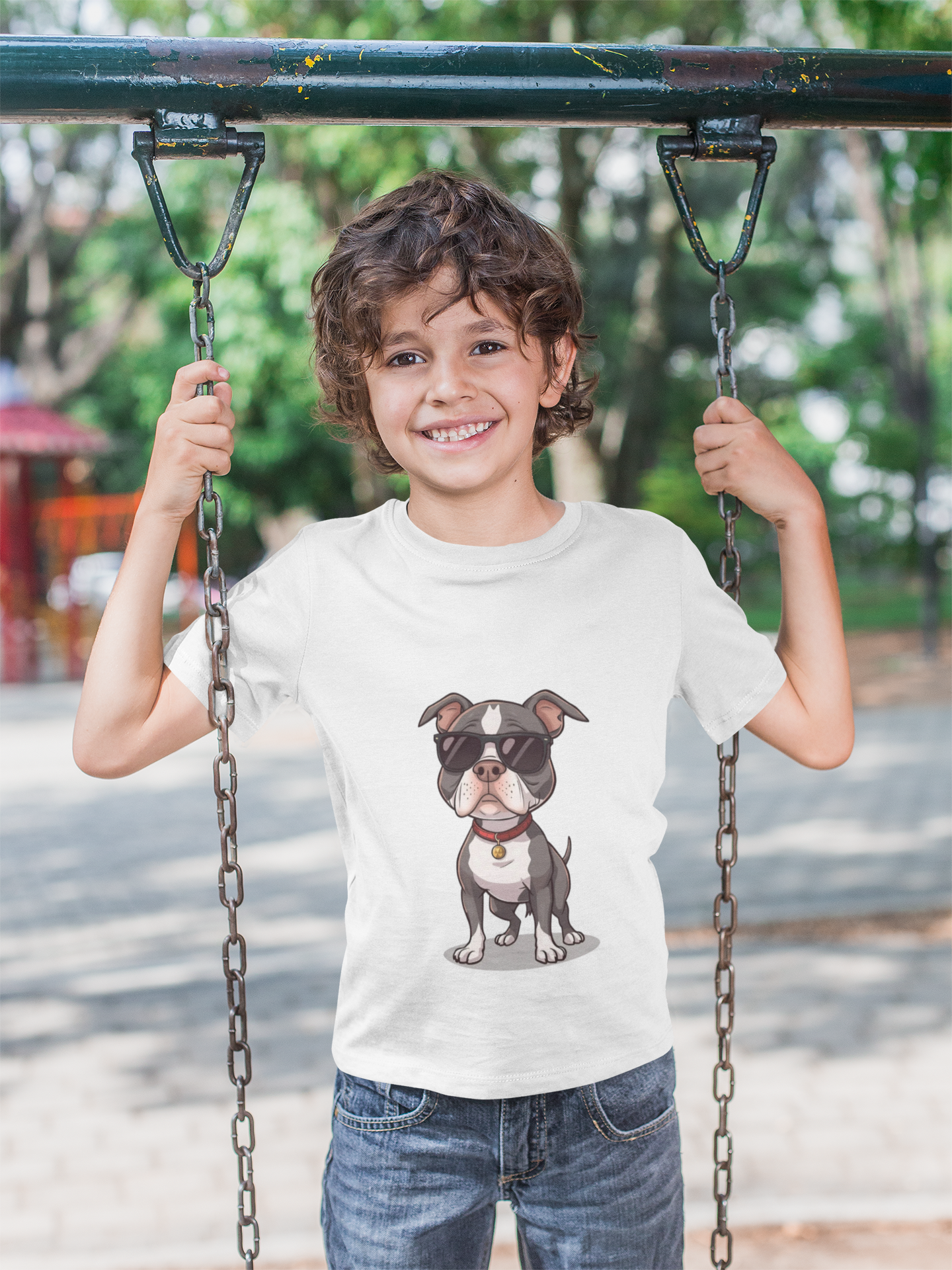 Kids T-Shirt — Cool Sunglasses Pit Bull Puppy Graphic Tee for Boys & Girls